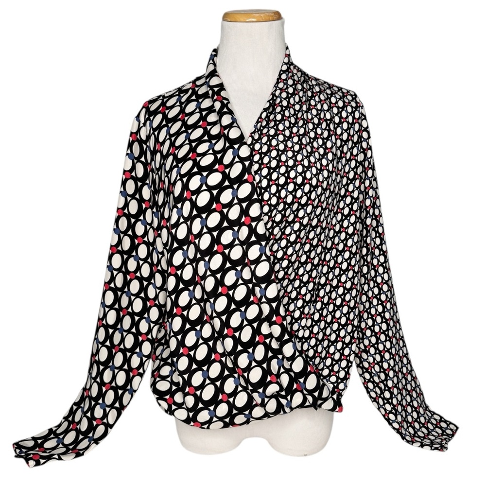 W BY WORTH 100% SILK DRAPED CIRCULAR PRINT TOP SZ S